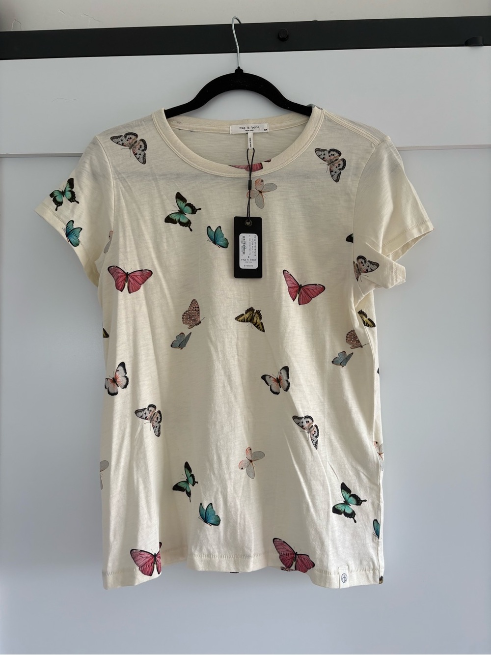 rag & bone Cream Short Sleeve Tee with Multicolor Butterfly Print - Picture 5 of 8